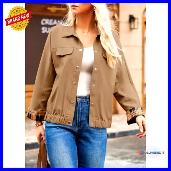Oversized Snap Button Casual Jacket Lightweight Chic Fall Outerwear